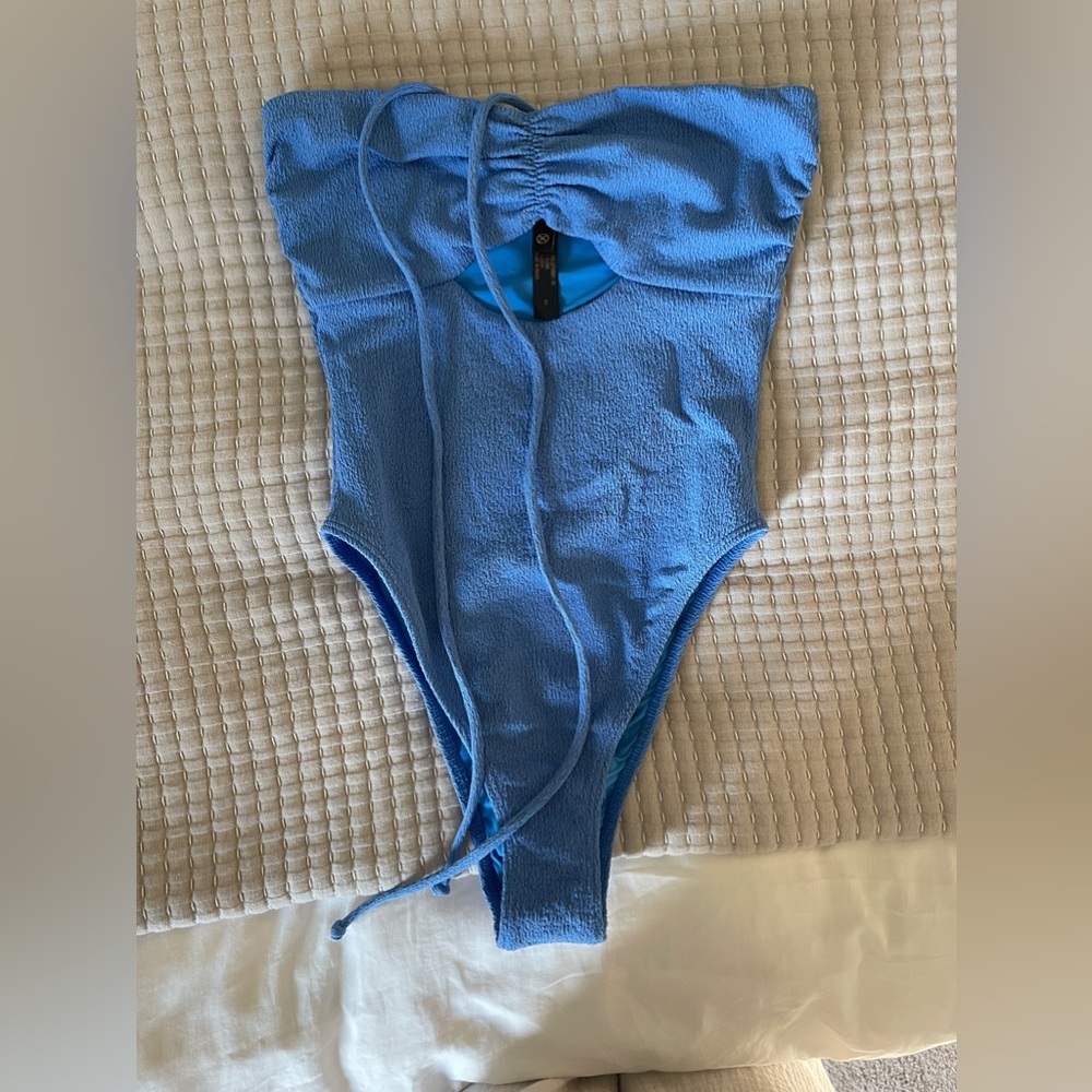 Vix Paula Hermanny Blue One-Piece Swimsuit with Front Tie